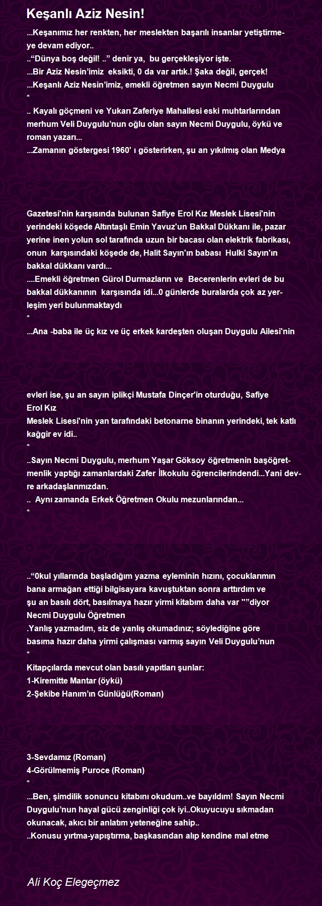 Ali Koç Elegeçmez