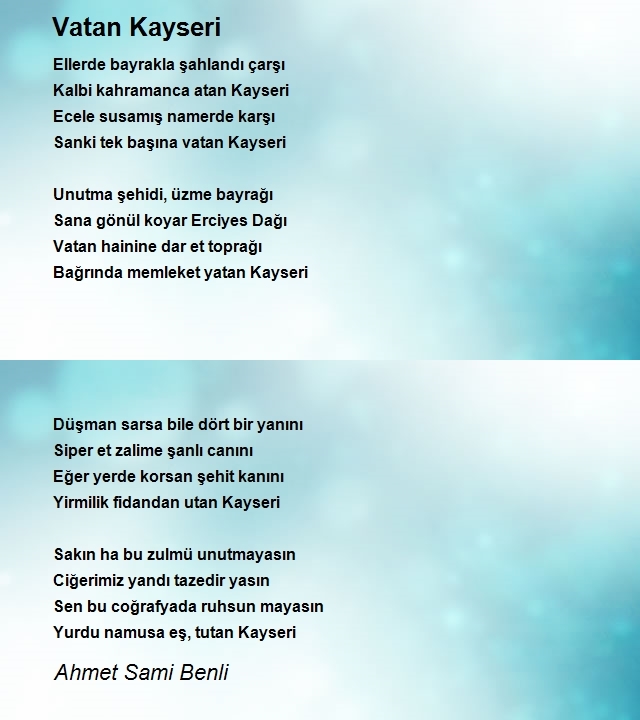 vatan kayseri siiri ahmet sami benli