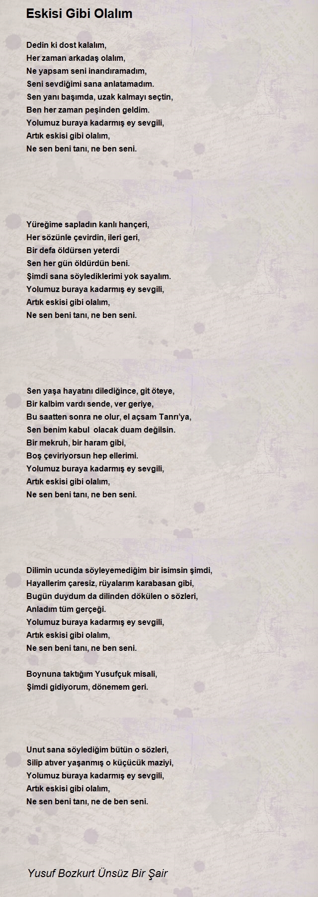 Yusuf Bozkurt Ünsüz Bir Şair